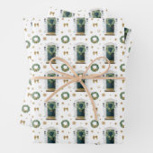 Feuille De Papier Cadeau Aquarelle Festive Vert Porte avant Motif (En situation)