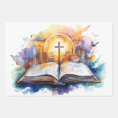 Feuille De Papier Cadeau Aquarelle fidèle : Croix et Unité biblique (Devant 2)