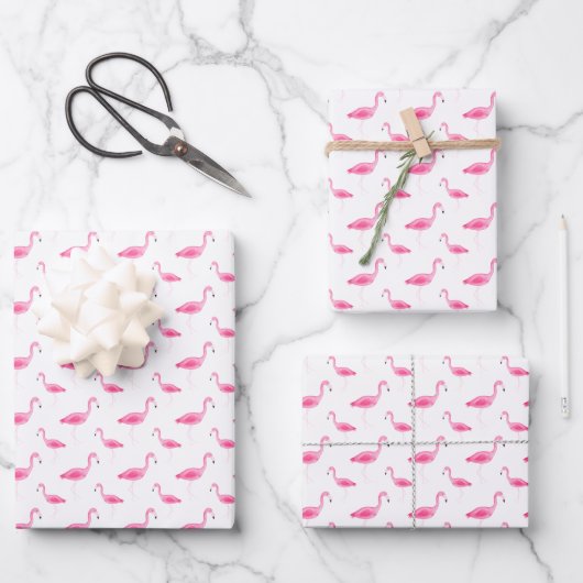 Feuille De Papier Cadeau Aquarelle Flamingo (Recto)