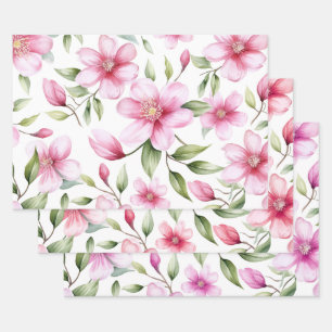 Feuille De Papier Cadeau Aquarelle Fleur de Cerisier Rose Élégante Florale