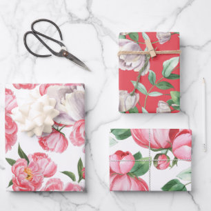 Feuille De Papier Cadeau Aquarelle Fleur de Pivoine