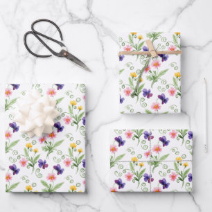 Feuille De Papier Cadeau Aquarelle Fleur Jaune Rose Violet Printemps Été