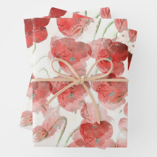 Feuille De Papier Cadeau Aquarelle Fleurs de pavot rouge