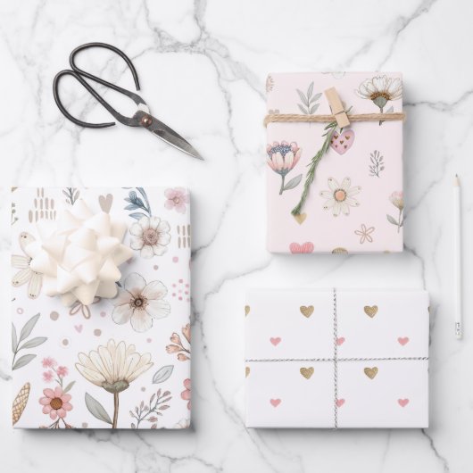 Feuille De Papier Cadeau Aquarelle Florale (Recto)