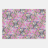 Feuille De Papier Cadeau Aquarelle florale en bleu vénitien rose cèdre (Devant)