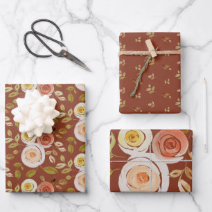 Feuille De Papier Cadeau Aquarelle florale peinte à la main