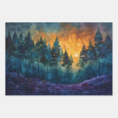 Feuille De Papier Cadeau Aquarelle Forêt Pins feuillus Découpage (Devant)