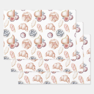 Feuille De Papier Cadeau Aquarelle Fruits et Pain