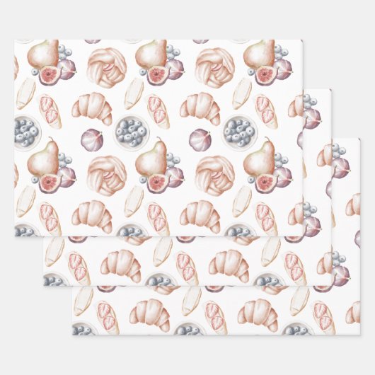 Feuille De Papier Cadeau Aquarelle Fruits et Pain (Lot)