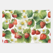 Feuille De Papier Cadeau Aquarelle Fruits fraises et fleurs fraises (Devant)
