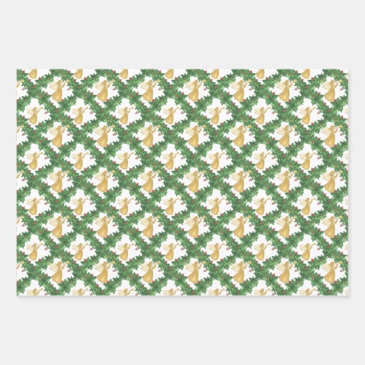 Feuille De Papier Cadeau Aquarelle Golden Angel Garland (Devant 3)