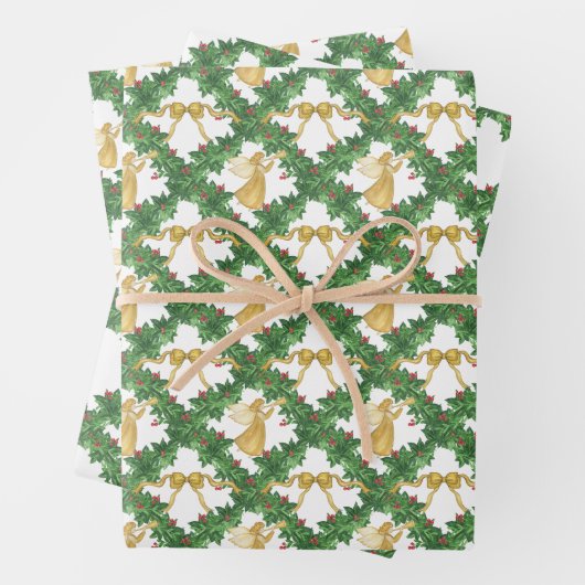 Feuille De Papier Cadeau Aquarelle Golden Angel Garland (En situation)