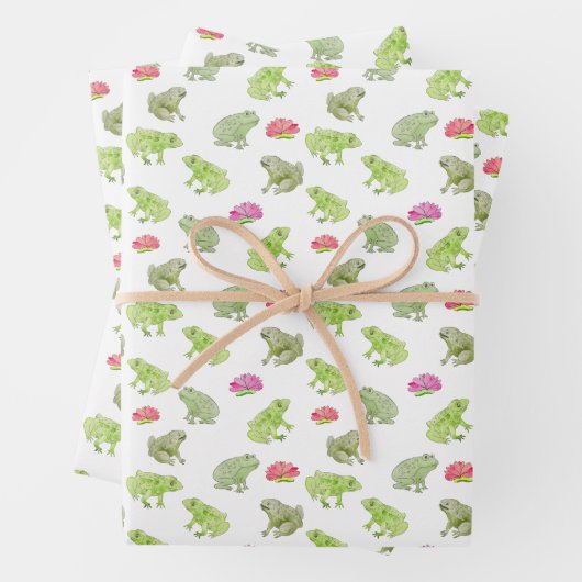 Feuille De Papier Cadeau Aquarelle grenouilles mignonne Whimssal Nature Art (En situation)
