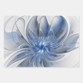 Feuille De Papier Cadeau Aquarelle gris bleu Abstrait Fractal Art Flower (Devant)