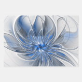 Feuille De Papier Cadeau Aquarelle gris bleu Abstrait Fractal Art Flower (Devant 3)
