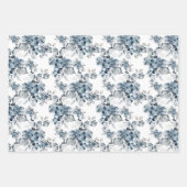 Feuille De Papier Cadeau Aquarelle Gris et Bleu Floral Modèle vacances (Devant 2)