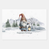 Feuille De Papier Cadeau Aquarelle hiver Gnome de Noël (Devant)
