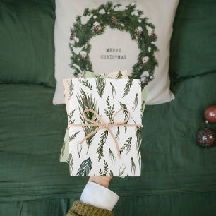 Feuille De Papier Cadeau Aquarelle Hiver Vert Motif sans couture