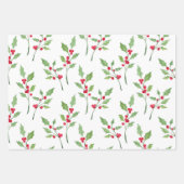 Feuille De Papier Cadeau Aquarelle Holly Motifs (Devant 3)
