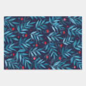 Feuille De Papier Cadeau Aquarelle jardin nocturne - turquoise, bleu et rou (Devant 2)