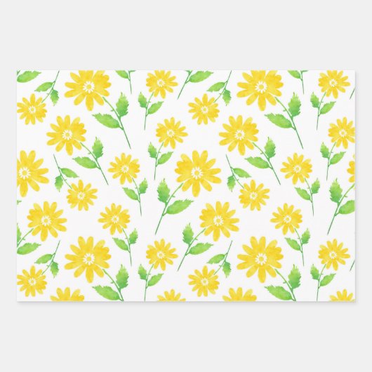 Feuille De Papier Cadeau Aquarelle Jaune Motif (Devant 3)