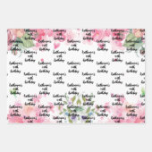 Feuille De Papier Cadeau Aquarelle, joli nom de script floral d'anniversair (Devant)