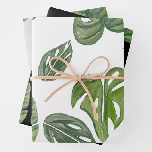 Feuille De Papier Cadeau Aquarelle main Monstera Adansonii Leaf (En situation)