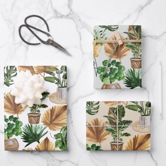 Feuille De Papier Cadeau Aquarelle Maison intérieure Plantes Boho Palm Feui (Recto)