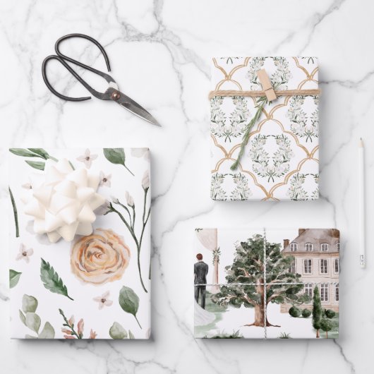 Feuille De Papier Cadeau Aquarelle mariage Fête des mariées (Recto)