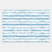 Feuille De Papier Cadeau Aquarelle marine bleu blanc peint rayé (Devant)