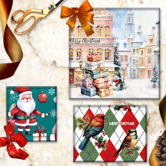 Feuille De Papier Cadeau Aquarelle mignonne Noël artistique