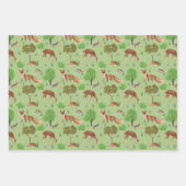 Feuille De Papier Cadeau Aquarelle moderne mignonne Bois Animaux Pré (Devant)