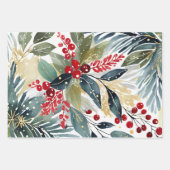 Feuille De Papier Cadeau Aquarelle moderne Noël Floral (Devant 2)