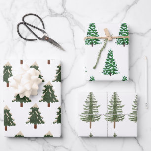 Feuille De Papier Cadeau Aquarelle moderne Noël Pin vert Wrappi
