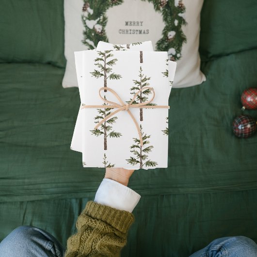 Feuille De Papier Cadeau Aquarelle moderne sapin vert de Noël