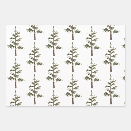Feuille De Papier Cadeau Aquarelle moderne sapin vert de Noël (Devant 3)