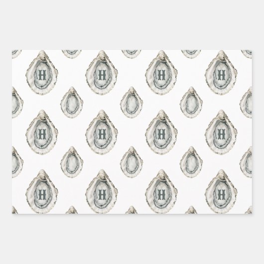 Feuille De Papier Cadeau Aquarelle Monogramme d'huîtres côtières (Devant 2)