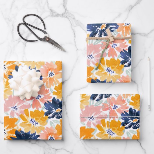 Feuille De Papier Cadeau Aquarelle Motif Floral Rétro (Recto)