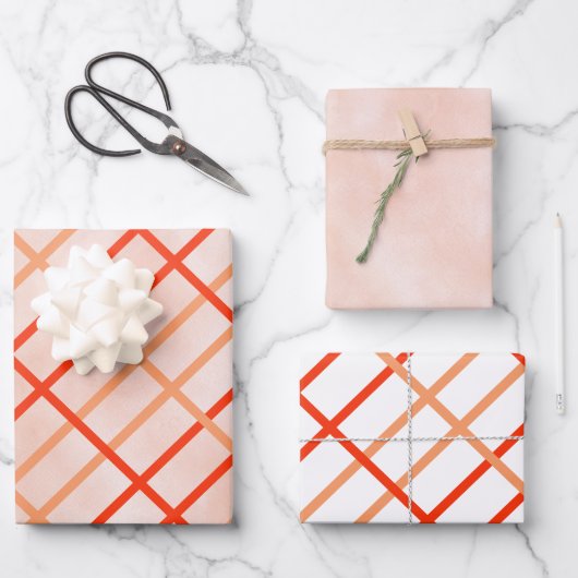 Feuille De Papier Cadeau Aquarelle Motif orange rouge en bande (Recto)