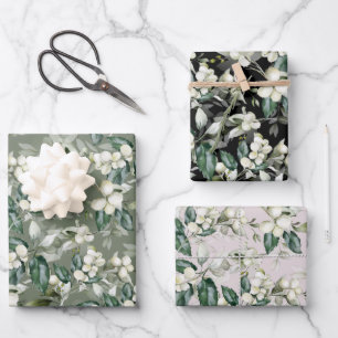 Feuille De Papier Cadeau Aquarelle motif verte des branches saintes d'hiver