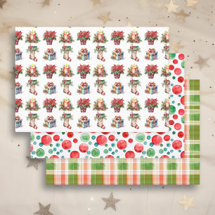 Feuille De Papier Cadeau Aquarelle Motifs de Noël