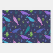 Feuille De Papier Cadeau Aquarelle Narwhals Sous La Mer Or (Devant)