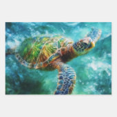 Feuille De Papier Cadeau Aquarelle Natation Tortue de mer (Devant 2)