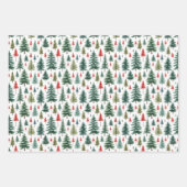 Feuille De Papier Cadeau Aquarelle Noël Arbres sur Blanc (Devant)