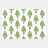 Feuille De Papier Cadeau Aquarelle Noël Plaid Bow & Topiary (Devant 3)