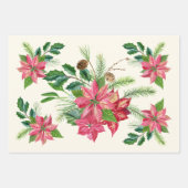 Feuille De Papier Cadeau Aquarelle Noël Poinsettia Fleurs (Devant 2)