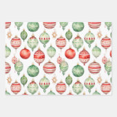 Feuille De Papier Cadeau Aquarelle Noël Rétro Ornements (Devant 3)