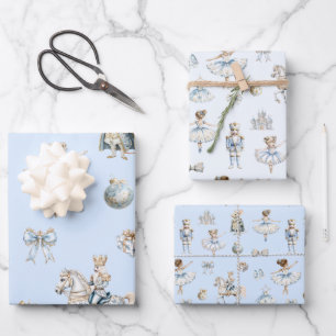 Feuille De Papier Cadeau Aquarelle Noisette Bleu Motif Noël
