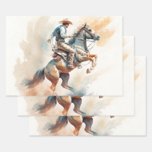 Feuille De Papier Cadeau Aquarelle occidentale poussiéreuse « Bucking Bronc