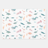 Feuille De Papier Cadeau Aquarelle Océan Motif d'animaux marins (Devant 3)